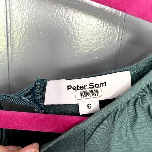 Peter Som Green Puff Sleeves Open Tie Back Ruffle A-line Summer Mini Dress 6 - Picture 6 of 10